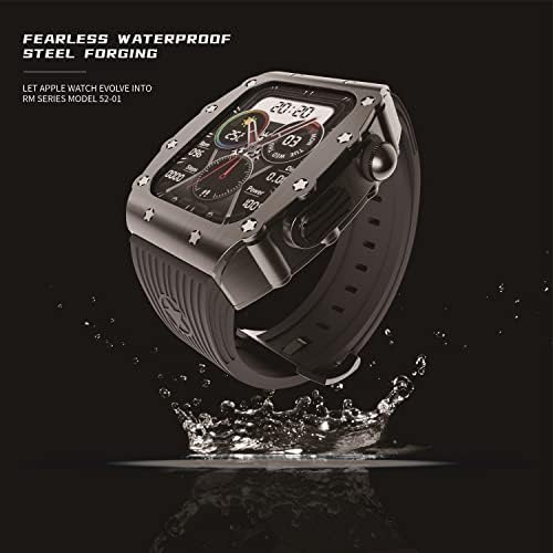 מארז שעון יוקרה של מטאל עם להקות, התואם לסדרת Apple Watch 45/44 ממ שעון, מארז בטיחות מתכת עם רצועת סיליקון