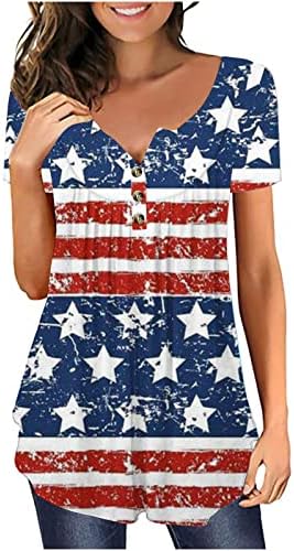 צמרות 4 ביולי לנשים 2023, ארהב דגל ארהב מודפס טי לבוש חולצת הנלי חולצה קפלים על חולצות מטה בחולצות