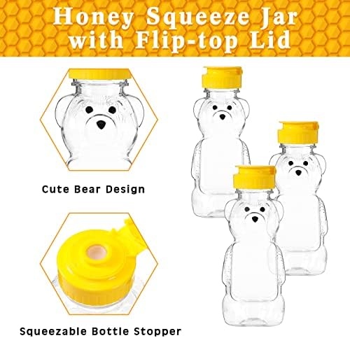 36 חתיכות פלסטיק ריק דבש דוב בקבוק דבש לסחוט בקבוק דבש דוב כוס עם צהוב להעיף למעלה מכסה דוב בצורת