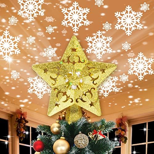 עץ חג המולד של מוקום כוכב טופר אור אור חג המולד כוכב טופר מקרן עם אורות פתית שלג סיבוב LED 3D Hollow