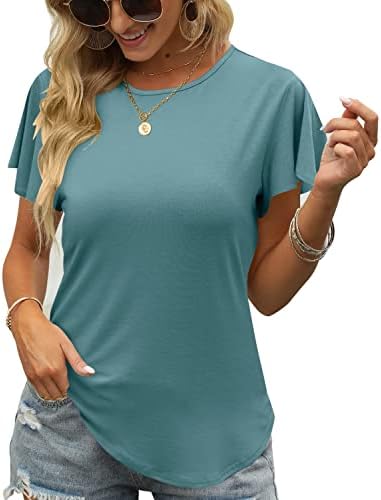 נשים עסקים מקרית חולצות קיץ עגול צוואר חולצה לפרוע קצר שרוול גופייה טוניקת חולצות לנשים