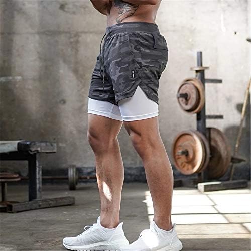 גברים של 2 ב 1 מכנסי ריצה כושר אימון מהיר יבש פנימי דחיסה קצר מכנסיים מכנסיים עם כיס