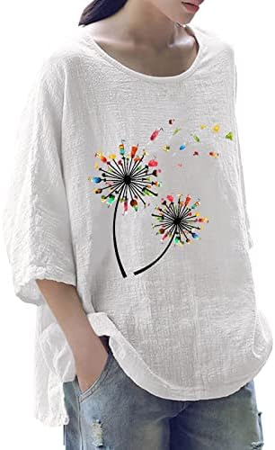 בתוספת גודל חולצות לנשים נשים קיץ חולצות הדפסת כותנה תערובת עגול צוואר שלושה רבעון שרוול למעלה לפרוע