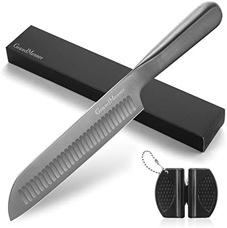 סכין סנטוקו, סכין שף יפני בגודל 7 אינץ ', סכין בישול נירוסטה גבוהה עם ידית ארגונומית ותיבת מתנה