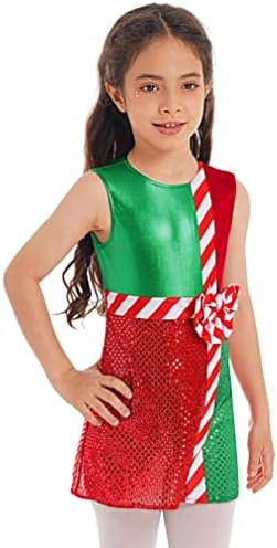ג'יטה ילדות בנות נוצצות מתכתיות נוצצות שמלת גד גוף גד גוף לחג המולד בלוק תלבושת ריקוד קשת פסים