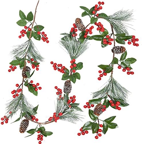 Goyhome Berry Berry חג חג המולד עם חרוט אורן, 6ft Artificail Garland Gristmh Home Kirloce Lock