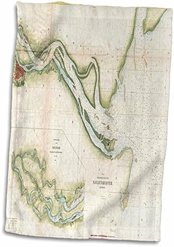 3drose - פלורן - עיצוב מפה ימי - הדפס של נהר סוואנה וינטג ' - מגבות