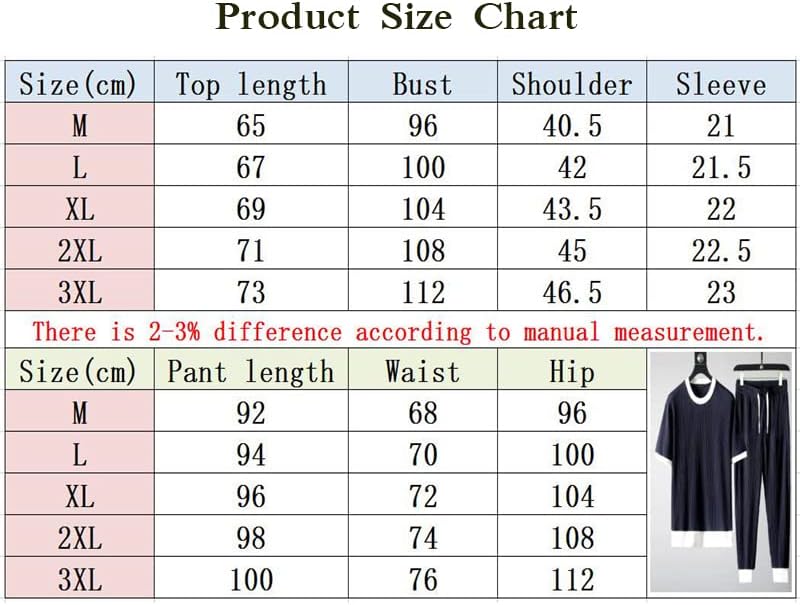 בגדי גברים בגודל פלוס שני חלקים מגדירים אימונית קוריאנית שרוול קצר