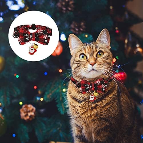 אייקס 2 יחידות חג המולד חתול צווארון הבדלני, חג המולד חתול צווארון עם נשלף קשת, פעמון & תליון מתכוונן