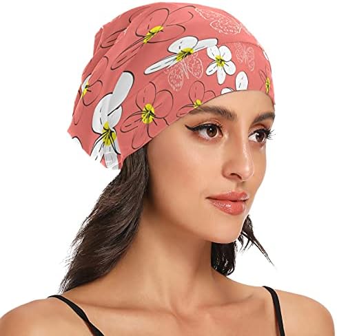כובע עבודה של כובע שינה כובע מצנפת פרחים פרחים פרפר אדום לנשים לעטוף לילה בגדי שיער