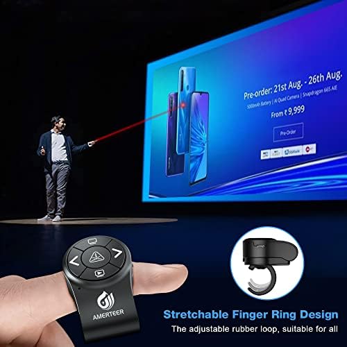 Amerteer מגיש אלחוטי RF 2.4GHz מצגת לייזר טבעת אצבע טבעת אצבע מרחוק PowerPoint PPT Slides Clicker PEN