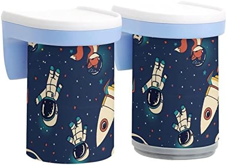 Nudquio Space שועלים חתולים אסטרונאוט משחת שיניים מחזיק זוג אחד כוסות צחצוח מגנטיות מארגן אביזרי אמבטיה רכוב קיר