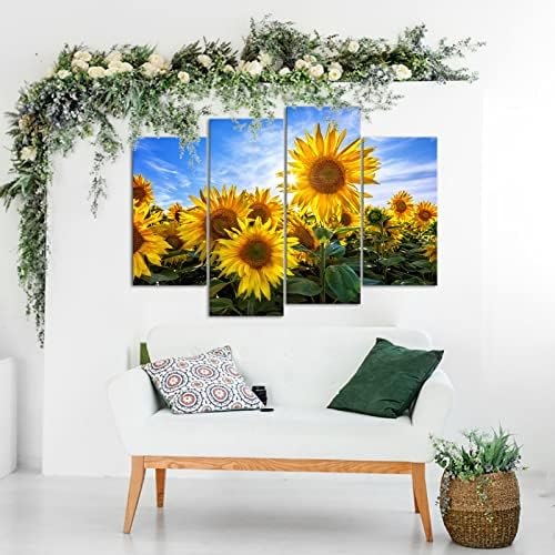 4 חתיכות חמניות בד קיר אמנות צהוב פרח תמונות יפה שדה בזריחה טבע נוף ציורי בית סלון חדר שינה קיר