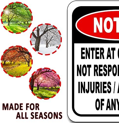 הודעה הזן בסיכון עצמו שאינו אחראי לפציעות או תאונות שלט - זהירות שלטי בטיחות, שלטי אזהרה, שלטי אבטחה, עיצוב