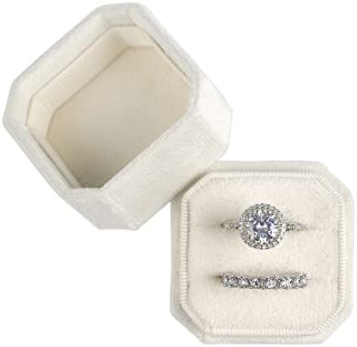 ניקגור קטיפה קופסת טבעת חריצים כפולים, מתנה להצעות אירוסין ותצלומי להקת חתונה - קופסאות טבעות תכשיטים של אוקטגון