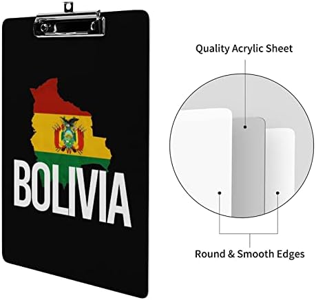 מפת בוליביה ודגל לוחות אקריליק עם קליפ מתכת 12.5 על 8.5 אינץ ' לוחות קליפ חמודים לאירוע בכיתה במשרד