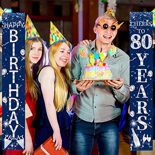כחול כסף 80 יום הולדת דלת באנר קישוטים לגברים שמח 80 יום הולדת לחיים כדי 80 שנים ספקי צד מרפסת סימן 80 שנים