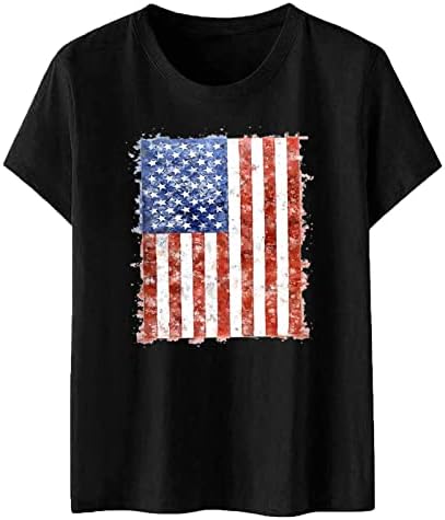 כושר רופף נשים למעלה נשים אמריקה דגל הדפסת צוואר קצר שרוול חולצה חולצות טיז חולצה חולצות קומפי נשים