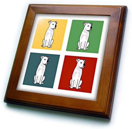 3 רוז מגניב מצחיק חמוד לבן אמריקאי בולדוג כלב 4 בלוק אמנות עבור כלב. - אריחים ממוסגרים