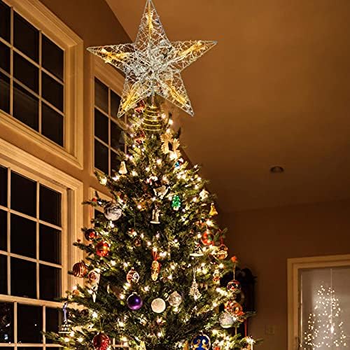 1 PC עץ חג המולד טופר כוכב מתכוונן מסתובב תלת מימד מתכת עץ כוכב חלול