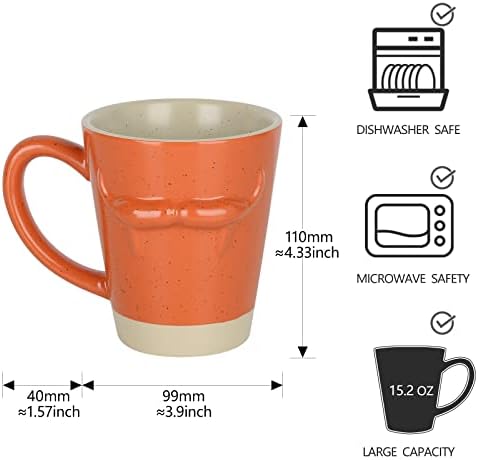 ספל קפה קרמי בוסילונלייף-15 עוז כוסות תה קרמיקה עם ידית גדולה ספלי קפה כתומים גדולים מיקרוגל ומדיח כלים