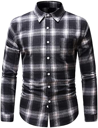 חולצות משובצות XXBR לגברים, כפתור שרוול ארוך סתיו מטה צווארון מפני צווארון טלאים מסודרים