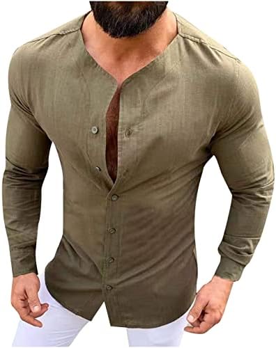 כפתור פשתן לגברים למטה קרדיגן חולצה עם שרוולים ארוכים שרירים מזדמנים
