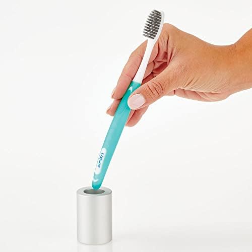 עיצוב דקורטיבי מודרני עגול אלומיניום מברשת שיניים מחזיק-קומפקטי עיצוב עבור אמבטיה משטחי הבלים-2 חבילה-לבן