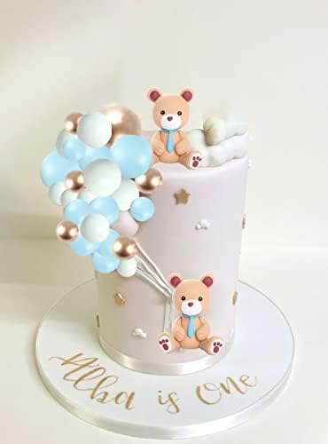 דוב עוגת טופר עם כחול זהב לבן עוגת טופר מיני בלונים, עבור תינוק מקלחת מין לחשוף מסיבת יום הולדת מסיבת דוב נושא