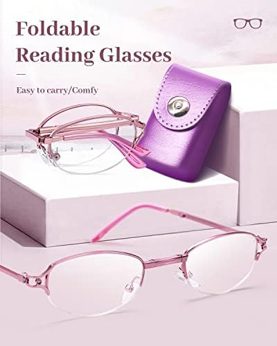 משקפי קריאה מתקפלים לליף לנשים קוראי מחשב אנטי כחול אור ， אופנה משקפי מתכת קלים אנטי עיניים
