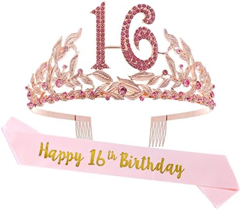 כתר יום הולדת 16 בעולם, נזר יום הולדת 16 וערכת אבנט ורודה, קישוטים ומתנות למסיבת יום הולדת 16 לנשים ונערות,