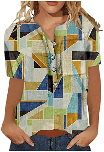 צמרות לנשים שרוול קצר קיץ אופנה קיץ מזדמן אופנדי מודפס כפתור כותנה כותנה חולצות שרוול ארוך לנשים
