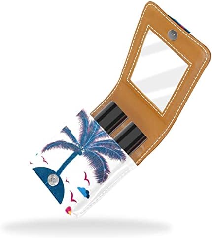 מיני איפור תיק עם מראה, מצמד ארנק מעוור שפתון מקרה, קיץ אוקיינוס חוף קוקוס עץ סופגנייה