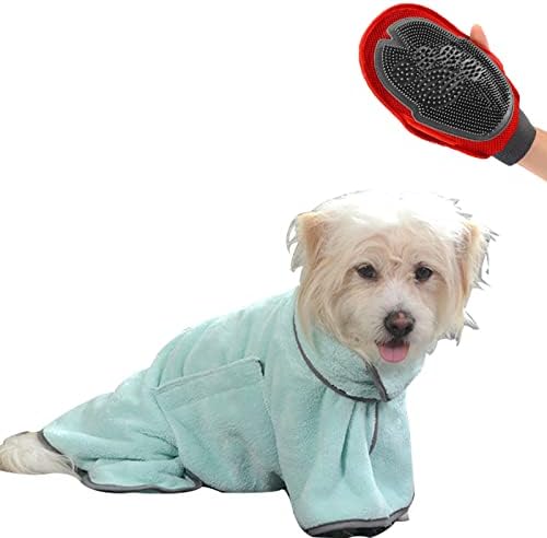 כלב ייבוש מעיל חתול חלוק מגבת סופג רך מיקרופייבר אמבטיה מגבת לחיות מחמד לילה קייפ עם טיפוח מברשת ירוק