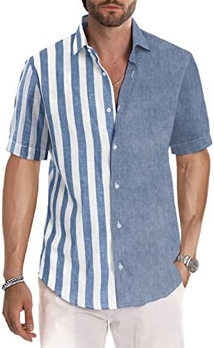 כפתור מזדמן של רנובין לגברים במורד חולצת שרוול קצר חולצות כותנה פסים חולצות לגברים