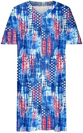 Zefotim שמלת 4 ביולי נשים שרוול קצר V צוואר מיני חולצה שמלת חולצה קיץ שמלות דגל אמריקאי מזדמן עם כיסים