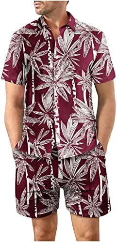 מגברים הוואי מגדירים חולצת טי קצרה של שרוול קצר ומכנסיים קצרים חליפה 2 חלקים דפוס פרחוני מודפסים אימונית קיץ