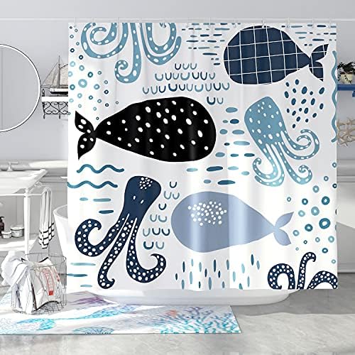 כחול לווייתן מקלחת וילון סט מגניב מצחיק אוקיינוס קריקטורה מקלחת וילונות אמבטיה חמוד ילדים אמבטיה דקור