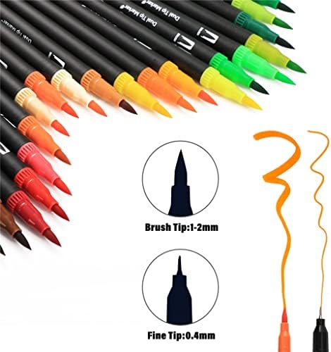 SJYDQ 100/120 צבעים עטים צבעוניים של עטים מברשת קצה כפול עט לציור ציור ציוד אמנות קליגרפיה צביעה