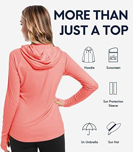 חולצות שמש של היימונט לנשים שרוול ארוך הגנה על UV נשים SPF קפוצ קפוצ'ון UPF 50+ חולצת ריצה חיצונית