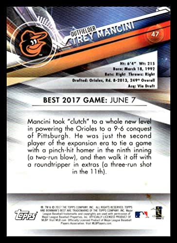 2017 הטוב ביותר של באומן 47 טריי מנצ'יני בולטימור אוריולס כרטיס בייסבול טירון