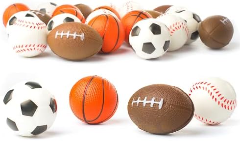 סט של 24 ספורט 2.5 כדורי מתח - כולל כדורגל כדור, כדורסל, כדורגל, בייסבול לסחוט כדורי עבור הפגת מתחים, צד