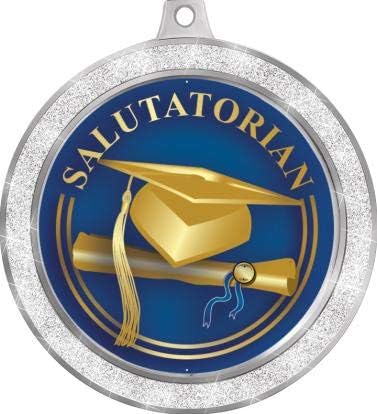 מדליית Salutatorian, 2 1/2 מדליות סיום נצנצים מכסף, פרסי צווארון נהדר
