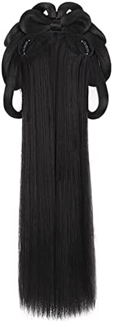 סיני עתיק פאה נשים האנפו פאות כיסוי ראש צילום ריקוד אבזר פאות שחור לנשים משולב שיער לחמנייה גבוהה טם