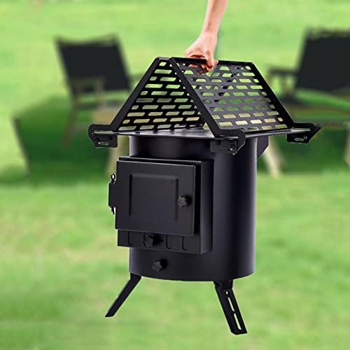 עגול עץ תנור שחור, נייד עץ שריפת קמפינג תנור דוד, עבור חיצוני פיקניק/מנגל, בית חימום/בישול, אוהל