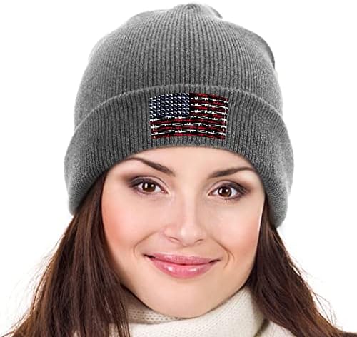 אקדחי כובעים סרוגים דגל אמריקאי רך כובעי כפות חמים רכים כובעי גולגולת לגברים נשים נערות