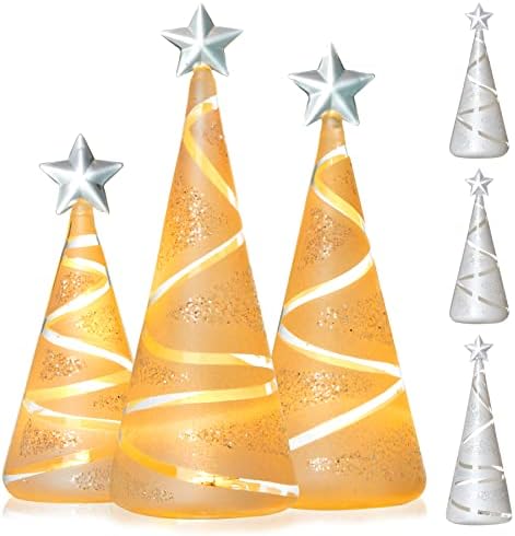 כיסוי Happyspot 3 סט זכוכית LED עץ חג המולד עץ חג המולד זוהר מעלה עץ חג המולד לבן קישוט גדלים