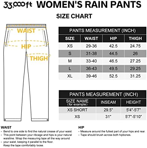 מכנסי גשם לנשים בגודל 33,000 רגל, גשם אטום למים קלים מעל מכנסיים, מכנסי טיול אטומים לרוח לחוץ, דיג, יום
