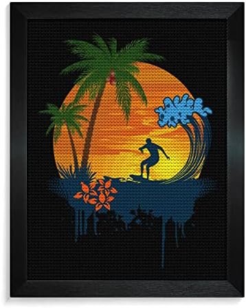 מסגרות צביעת יהלומים של Surf Beach Sunset למבוגרים מקדחה מלאה בציור יהלום קיר תליה מסגרת תמונה שחור