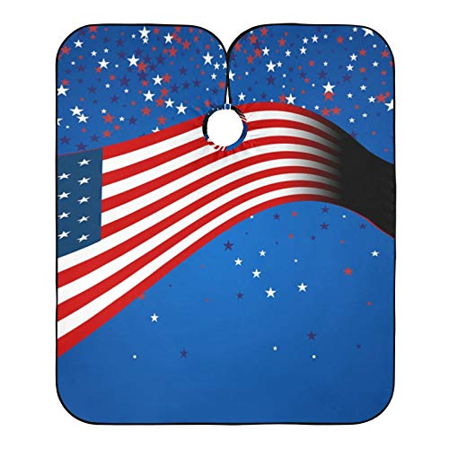 באנר עם דגל אמריקאי וכוכבים Barber Cape & Beard סינר 2 ב 1- כף חיתוך שיער מקצועי עם 2 כוסות יניקה, מים וכתמים